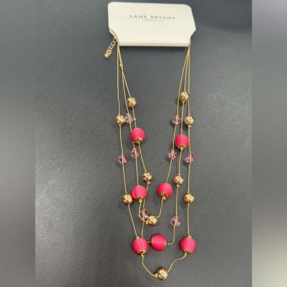 Lane Bryant Gold Crystal and Pink Bead Stations Multi -chain Necklace - Picture 4 of 4